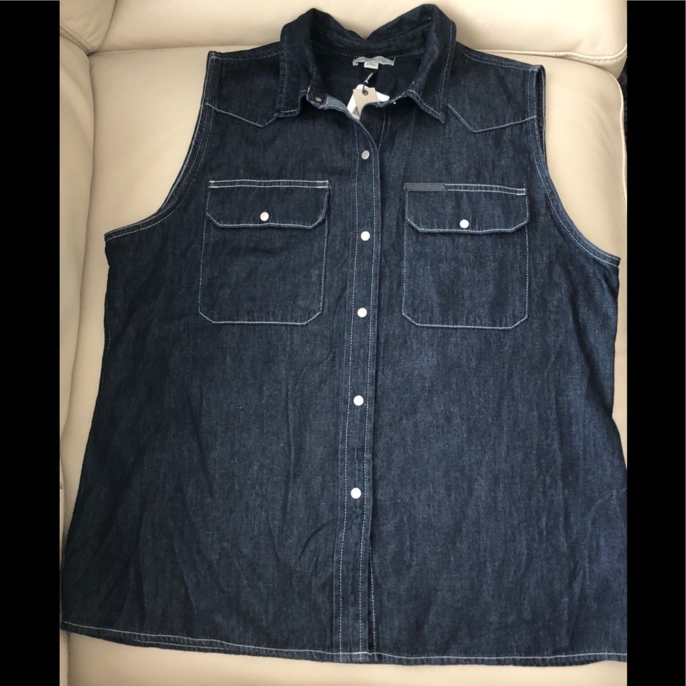 Calvin Klein sleeveless jean shirt